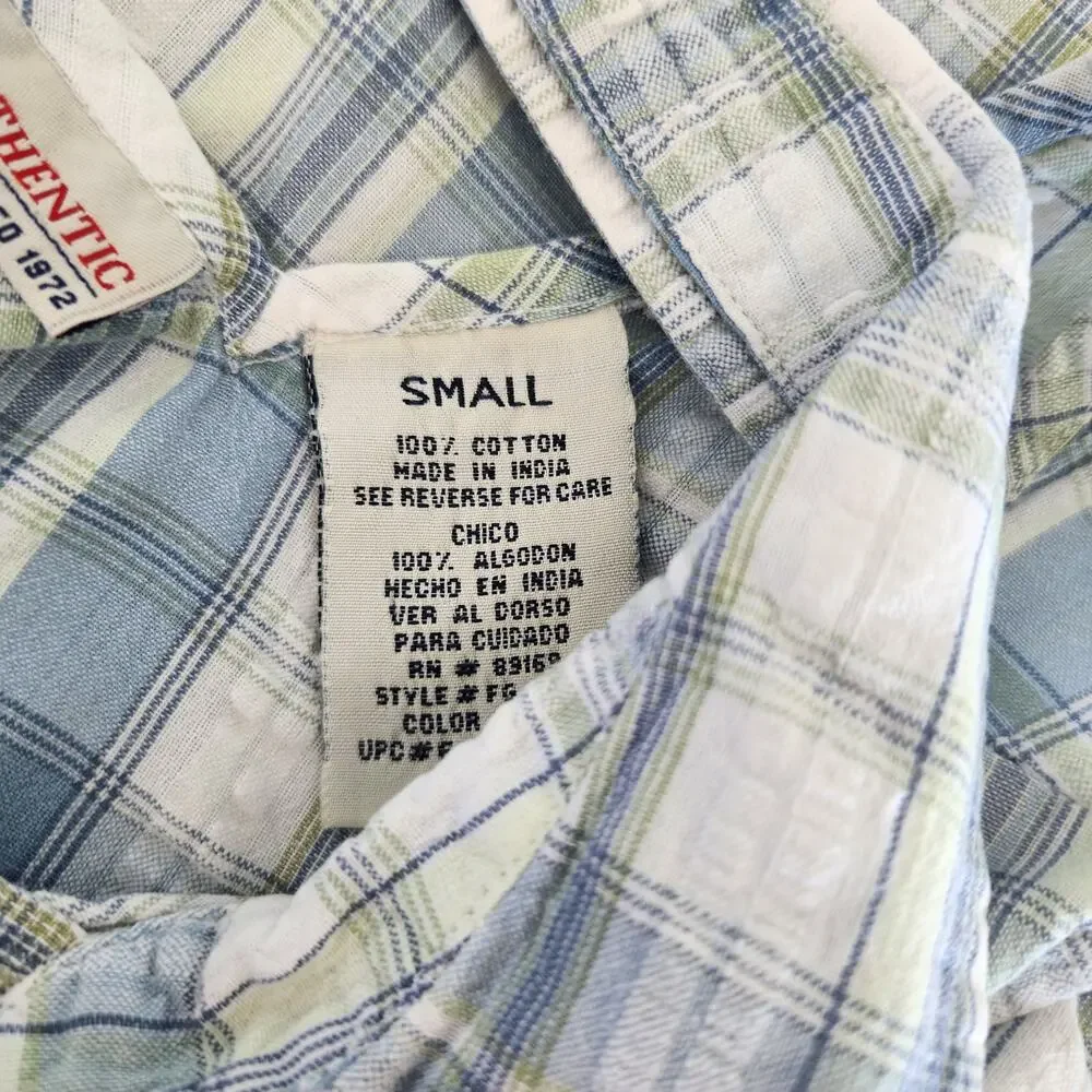 Vintage Y2K Faded Glory Blue White Plaid Sleeveless Button Down Top S Cottage - Picture 7 of 9